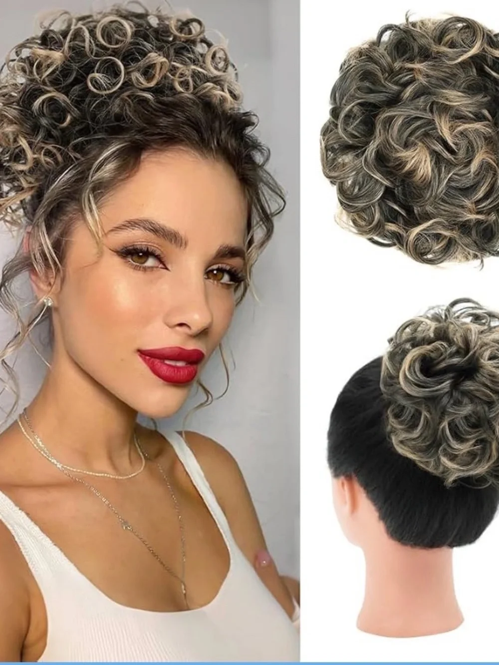 Curly Clip-On Hair Bun - Blonde Highlights